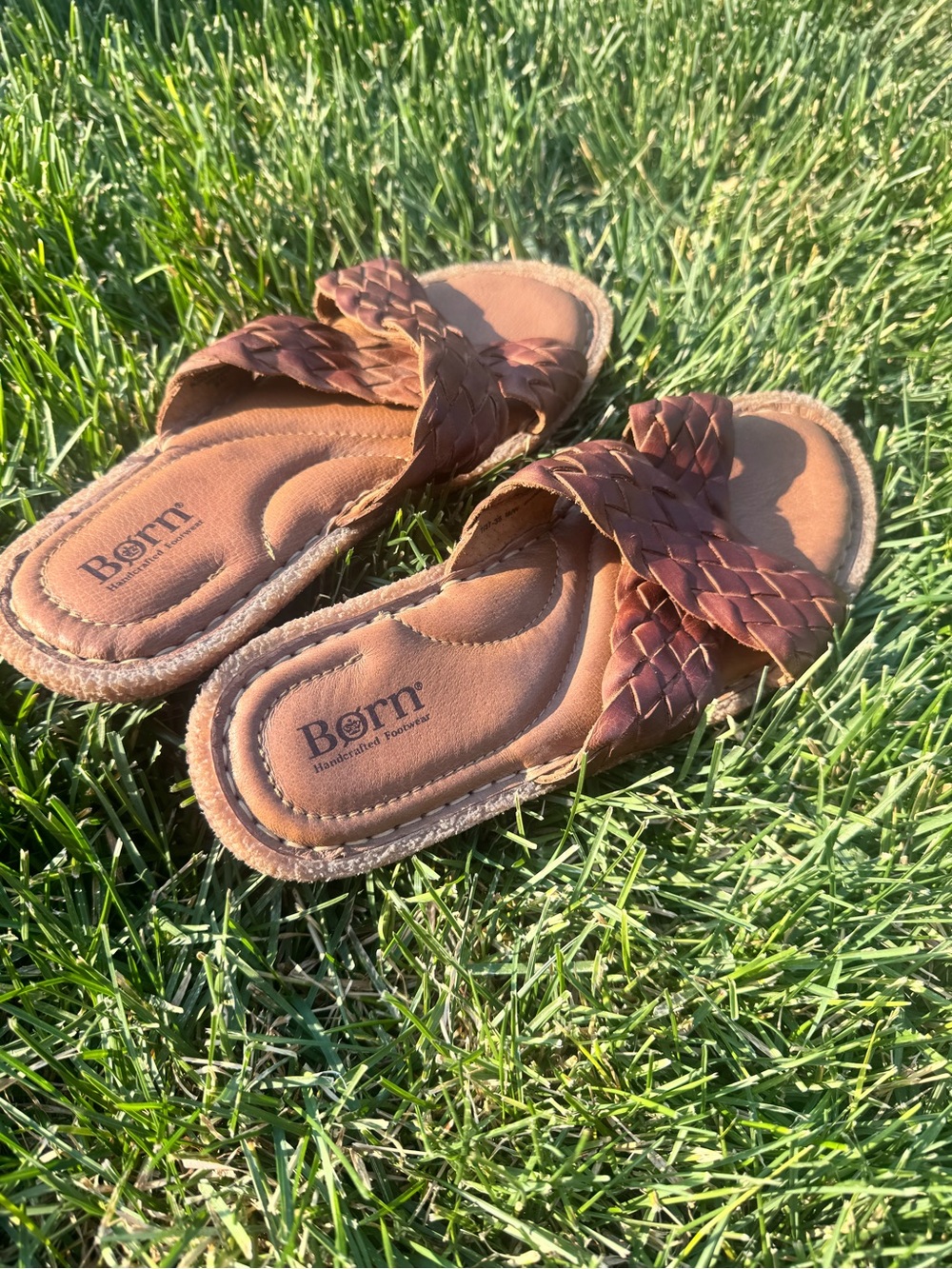 Born Brook Woven Leather Slide Sandals Brown Size 7 EU 38 - Picture 3 of 8